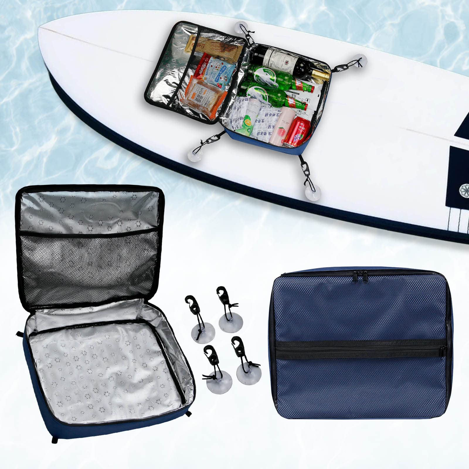 LITEMATIRA Paddle board Deck Cooler Bag - Kayak Surfing Accessories Storage Mesh Top Pocket Organizer with 4 Suction Cups, for SUP, Surfboard