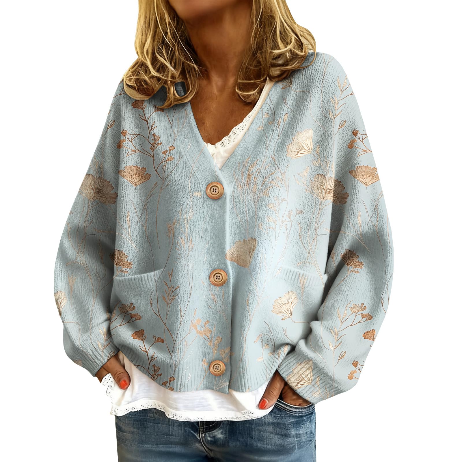 ZOCAVIA Christmas Cardigan Sweaters for Women Knit Ribbed Button Sweaters Casual Open Front Outerwear Early Fall Fashion