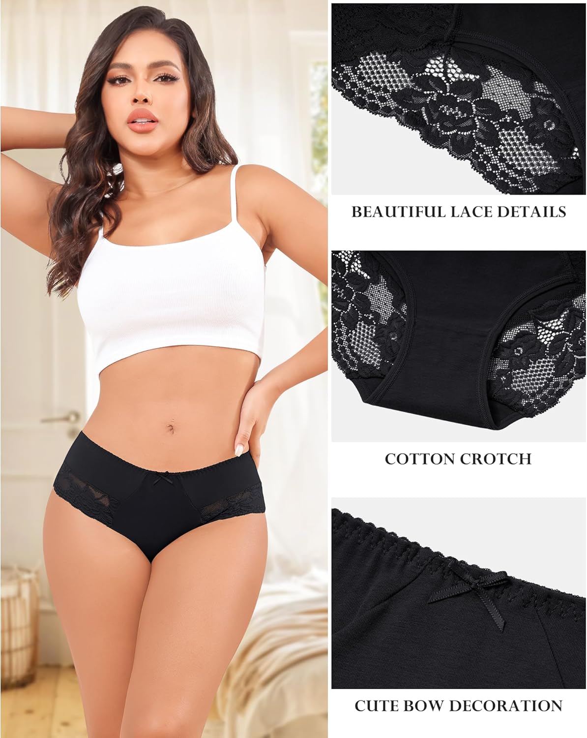 LEVAO Womens Underwear Cotton Bikini Panties Lace Stretch Cheeky Ladies Hipster Soft Briefs Multipack 6 Pack - Image 4