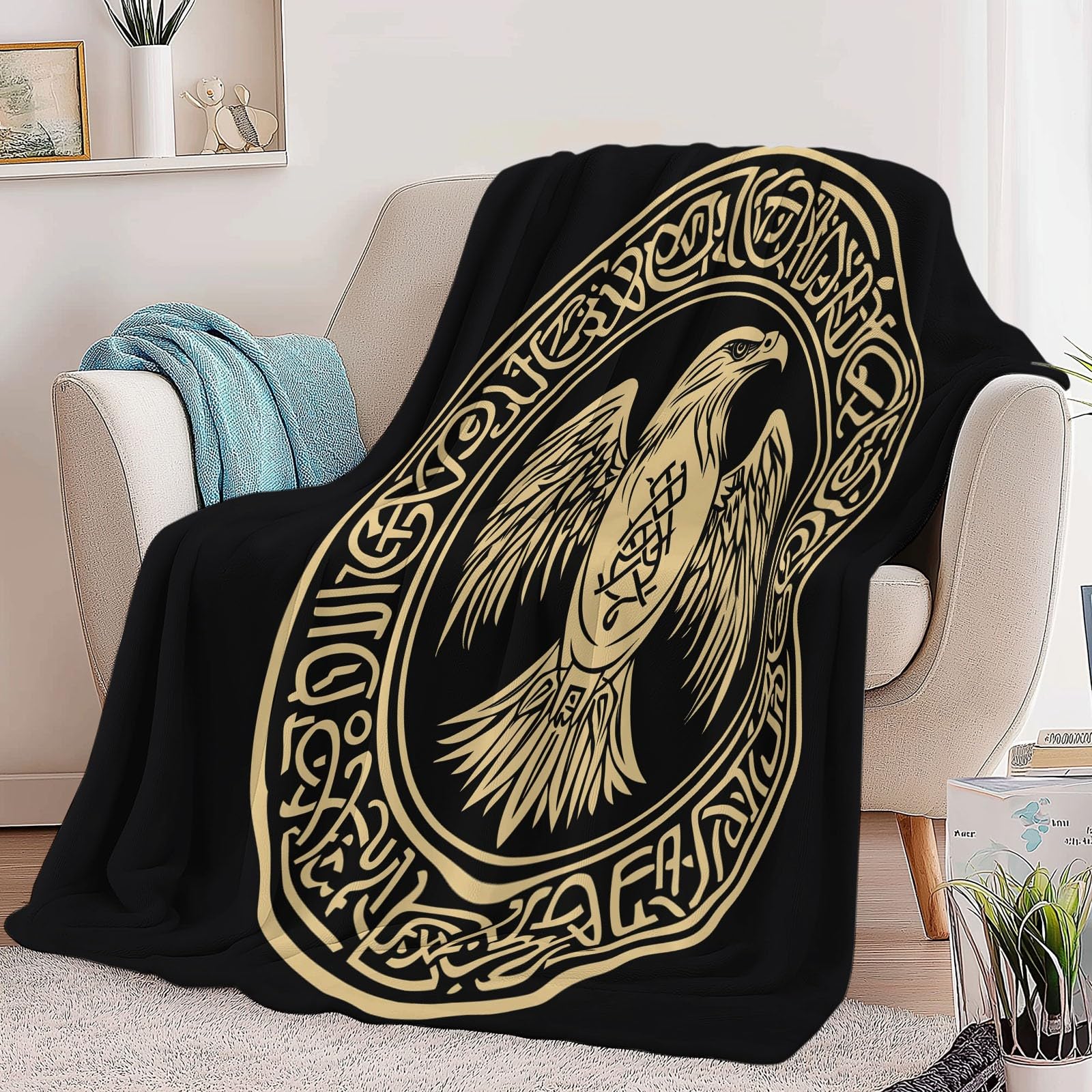 Générique Koce Kliny 180 x 220 cm Logo Symbol Orzeł Wiking Koc polarowy w kratę, miękki i ciepły pled narzuta na sofę flanelowy koc dziecięcy koc do biura drzemka
