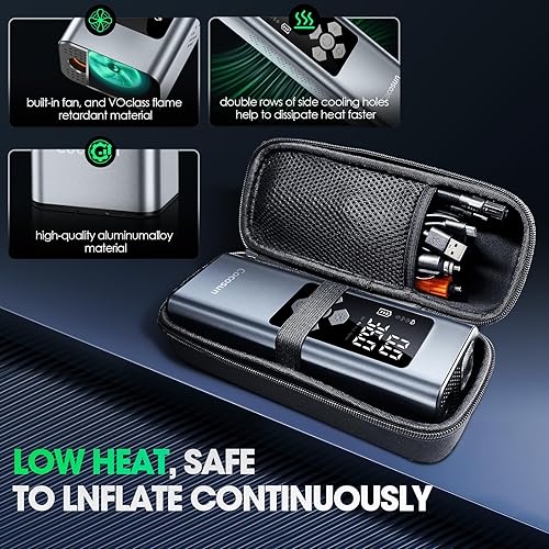 Miniatura 7 de Tire Inflator Portable Air Compressor, 2X Faster Inflation 9400mAh Battery & 12V DC Cord Car Tire Pump with LCD Display, 150PSI Electric Air Pump