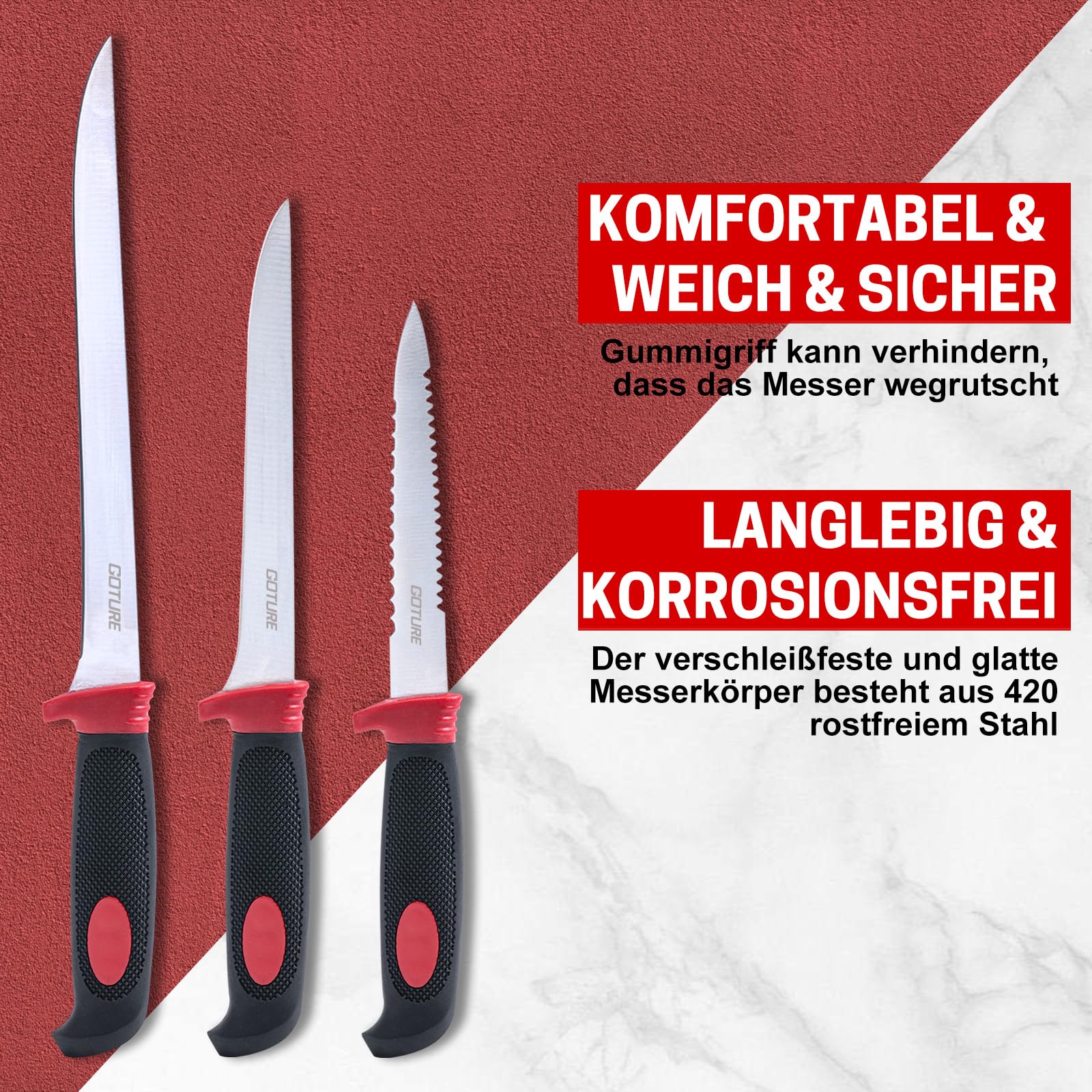 Goture Fischmesser set, Angelmesser set, Filetiermesser Fisch, Filetier-Angelset, Angelmesser mit Scheide, Schärfer, Filetiermesser, Messerset, Angelausrüstung, Grillmesser, Angelgeschenke für Männer