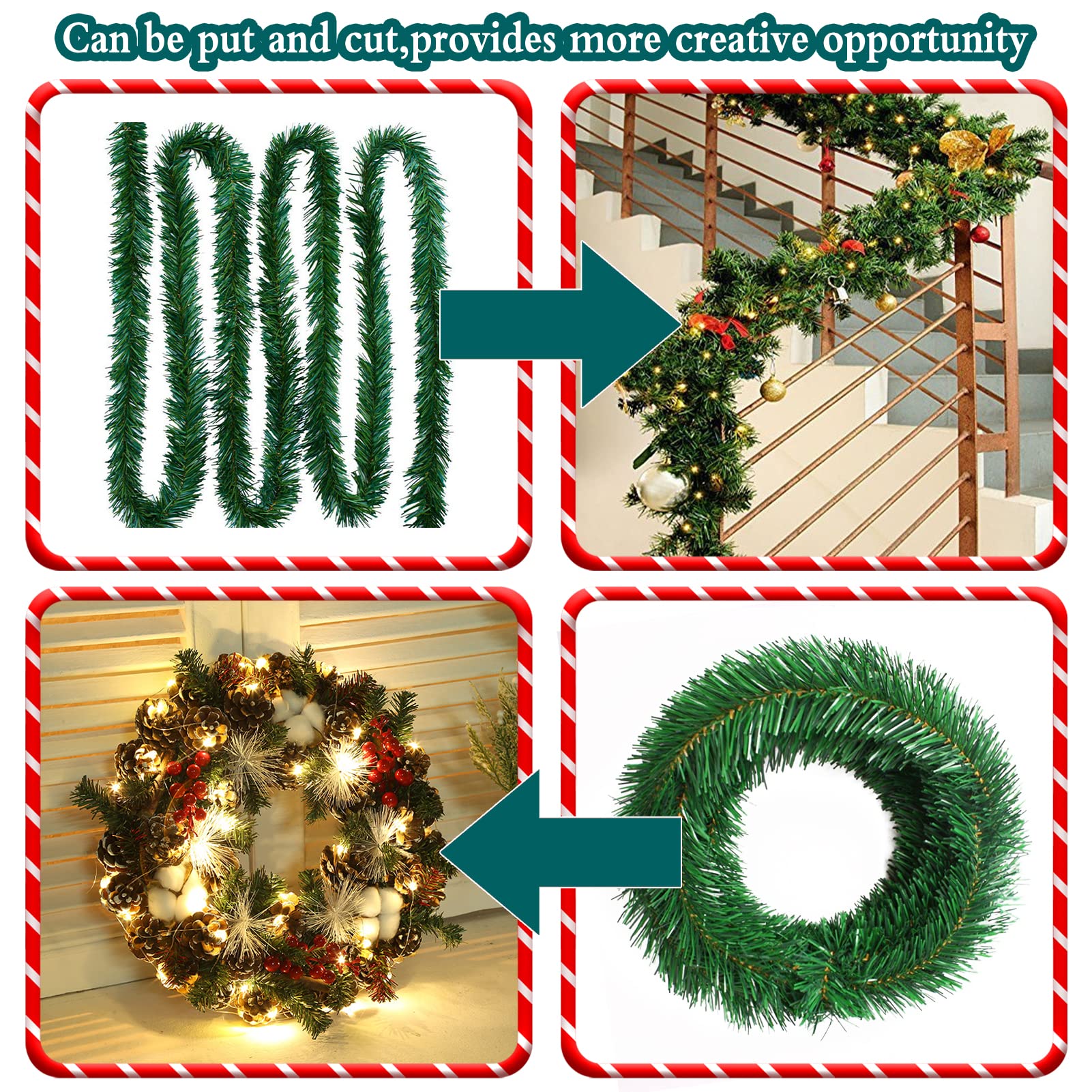 Guirlande De Pin De Noël 10m - Couronne Artificielle Rotin Décoratif Vert Pour Sapin Et Extérieur