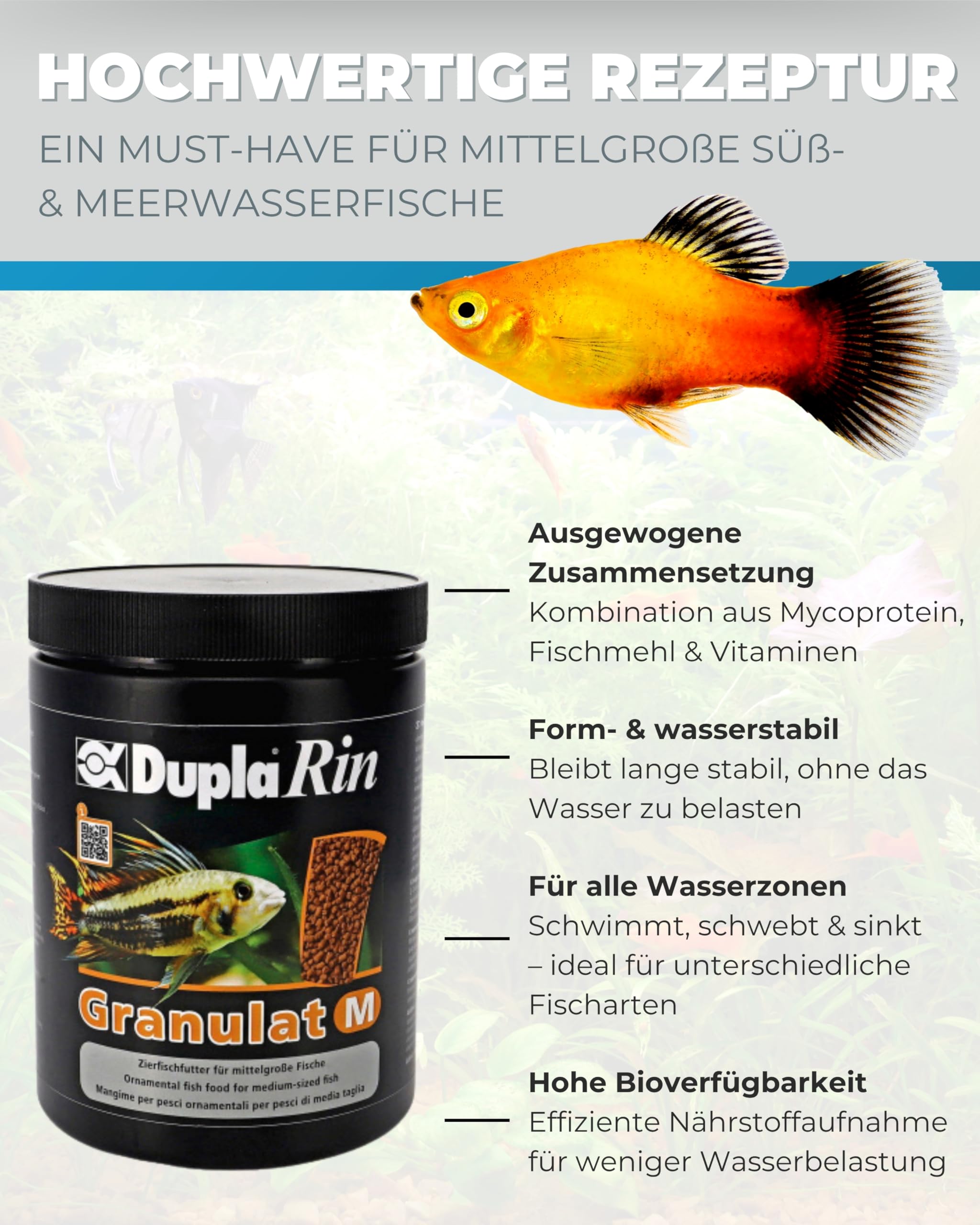 Dupla DuplaRin Granulat M I 500 g I Premium-Granulatfutter für mittelgroße Süß- & Meerwasserfische I proteinreiches Zierfischfutter I gutes Wachstum & Intensive Farben I nährstoffreiches Fischfutter