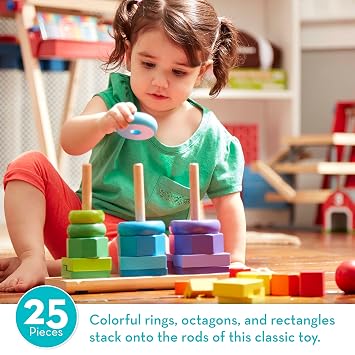 Melissa & Doug Geometric Stacker - Wooden Educational Toy & Deluxe Pounding Bench Wooden Toy with Mallet