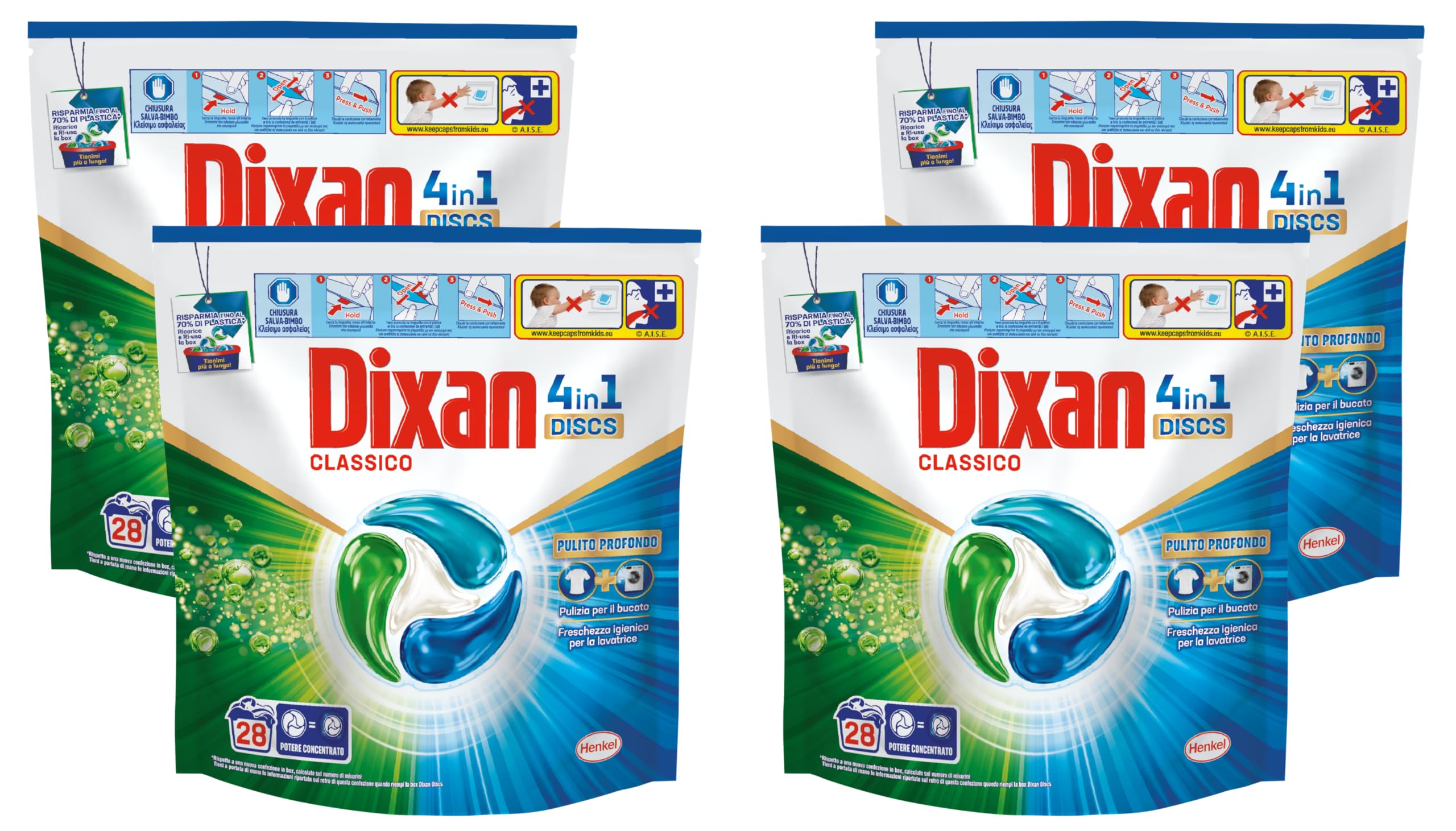 Dixan DISCS 4in1 Classico Detersivo Lavatrice (28 Lavaggi), Capsule lavatrice per una pulizia profonda del bucato e freschezza igienica per la lavatrice, Rimuove le macchie da 20°C