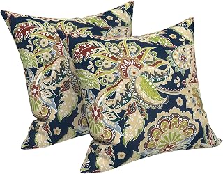 LVTXIII 2 Pack Outdoor Throw Pillow Covers for Patio Furniture, 16x16 Inch Square Pillow Case, Water-Repellent Cushion Covers for Garden, Porch, Sofa, Paisley Bloom