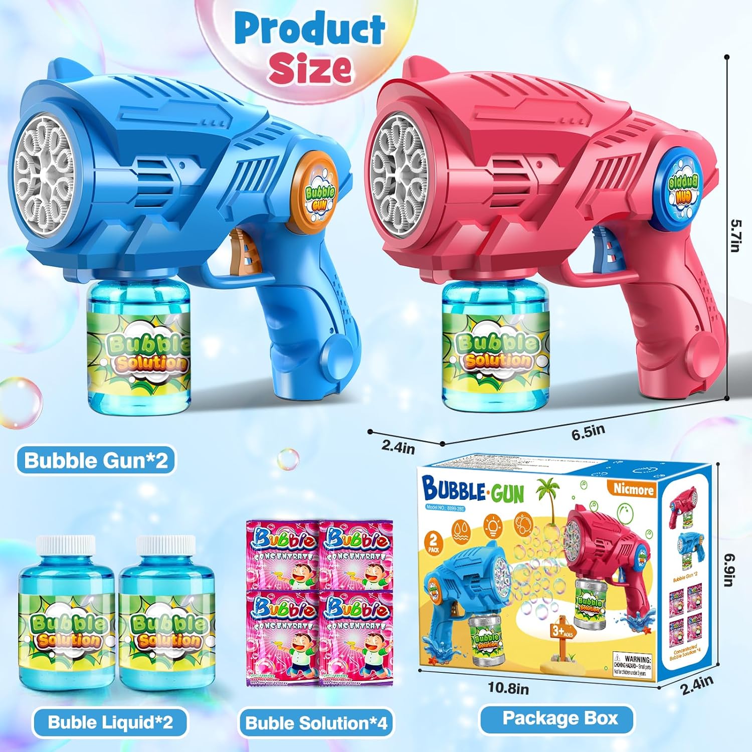 Bubble Gun Mchaine Toys for Kids: Automatic Bubble Blaster with 2 Bottles Refill Solution - Bubble Maker for 3-8 Year Old Boy Girl Kids, Outdoor Toys for Easter Birthday Wedding Party Gift (Blue, Red)