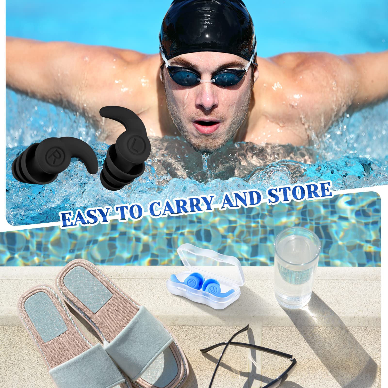 Wettarn 5 paia di tappi per le orecchie per nuoto impermeabili in silicone riutilizzabili tappi per le orecchie per nuoto tappi per le orecchie con cancellazione del rumore con custodia per adulti
