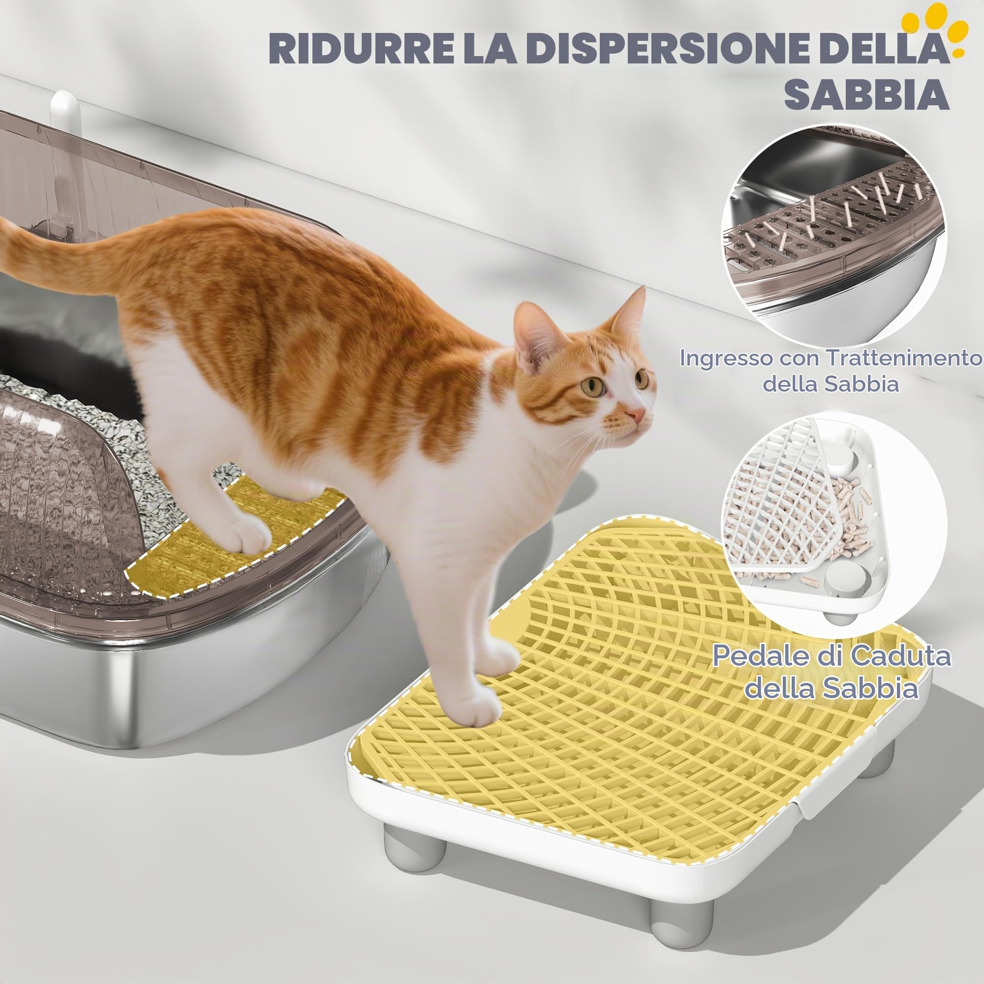 PawHut Lettiera coperta XL per gatti con gradino e paletta Grigia