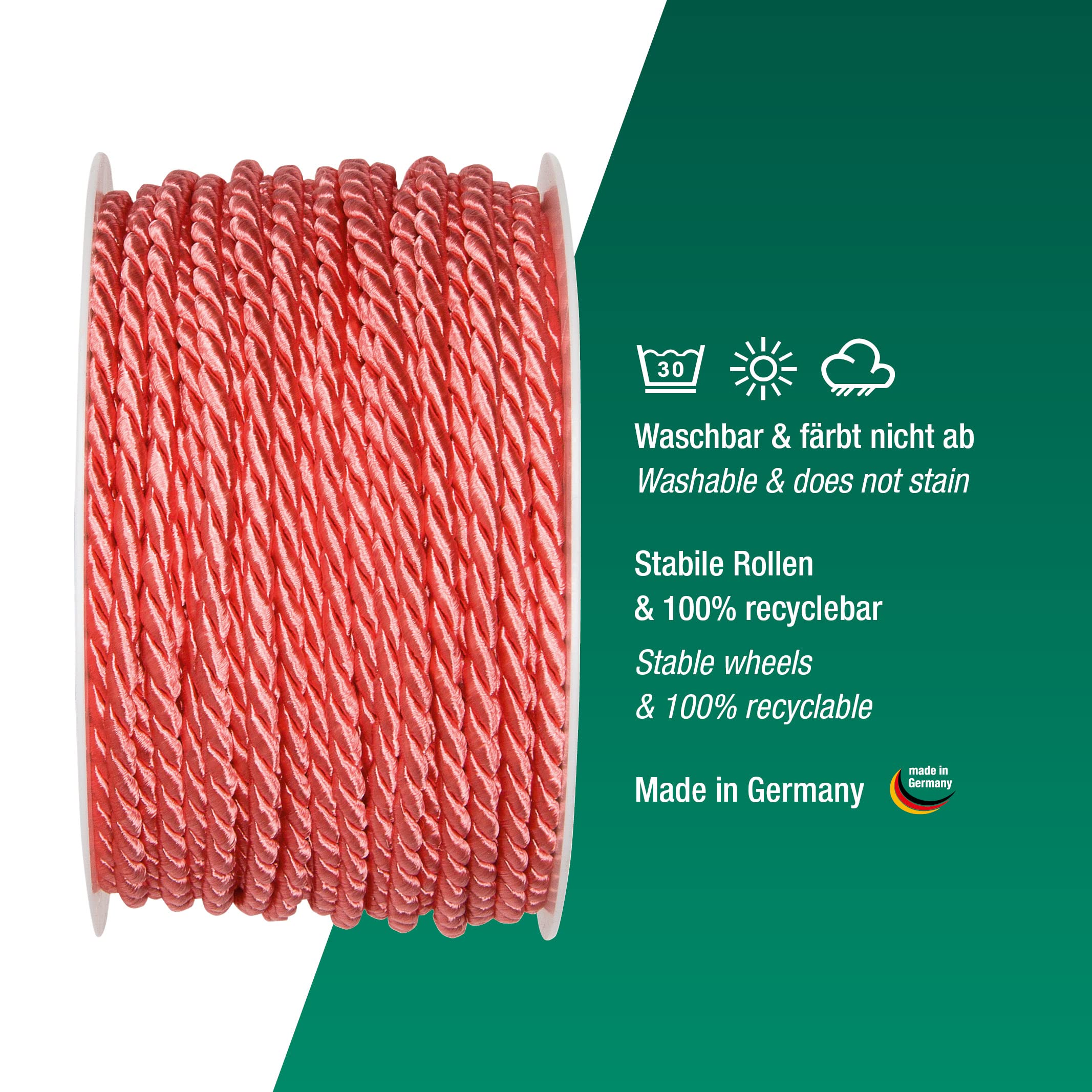 Halbach Seidenbänder Premium Cord (Flamingo), 4 mm - Image 3