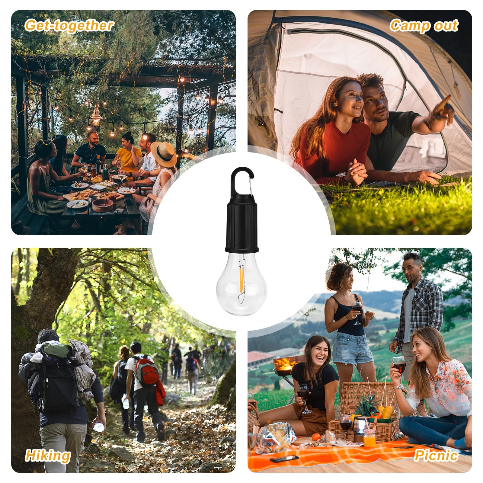 GAOUTO Set di 6 lampade da campeggio, 3 modalità di illuminazione ricaricabili, LED portatile, luminosità regolabile, lampada da tenda impermeabile, lampade da campeggio per campeggio, interruzione di