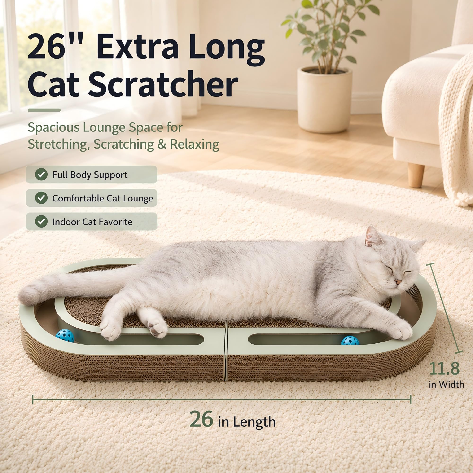 Almohadilla plegable para rascar para gatos con campanas de persecución, de doble cara, interactiva, duradera, rascadora para gatos, cartón para rascar para gatos de interior (ovalado)