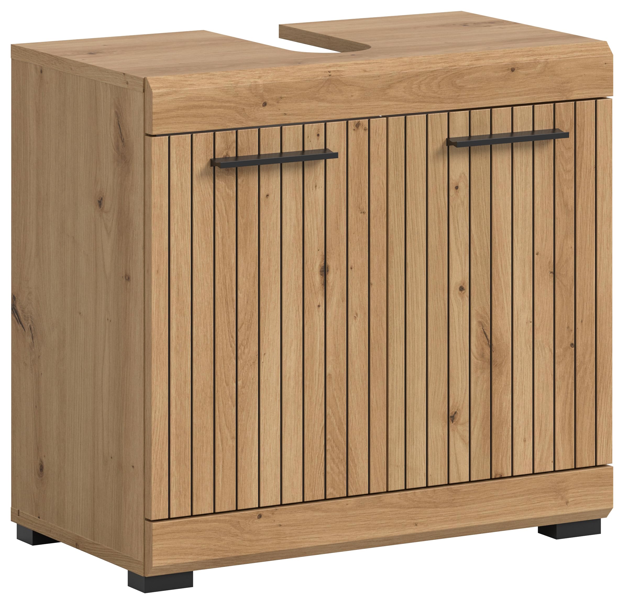 xonox.home – Szafka pod umywalkę Scout 60 x 56 x 34 cm w kolorze Artisan & czarna – szafka łazienkowa z 2 drzwiami i wycięciem na syfon – łącznie z regulowaną półką zapewniającą funkcjonalną