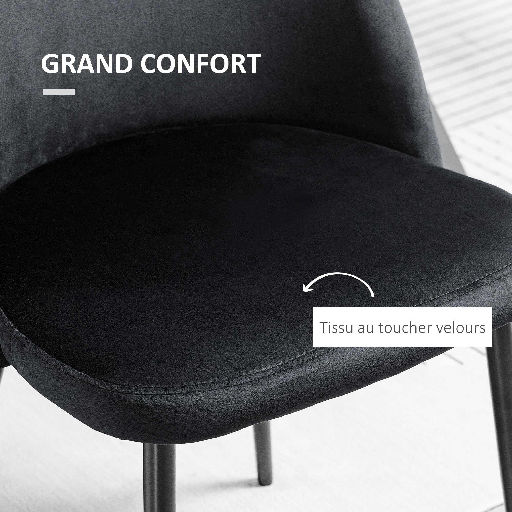 HOMCOM Set van 2 eetkamerstoelen, Scandinavische keukenstoel, gestoffeerde fluwelen stoel met taps toelopende metalen poten, voor woonkamer, eetkamer, crème