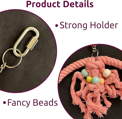 Miniatura 3 de SIMENA Columpio de cuerda de algodón para pájaros medianos a grandes, incluyendo periquitos, cacatúas, conures, etc. (pequeño, rosa)