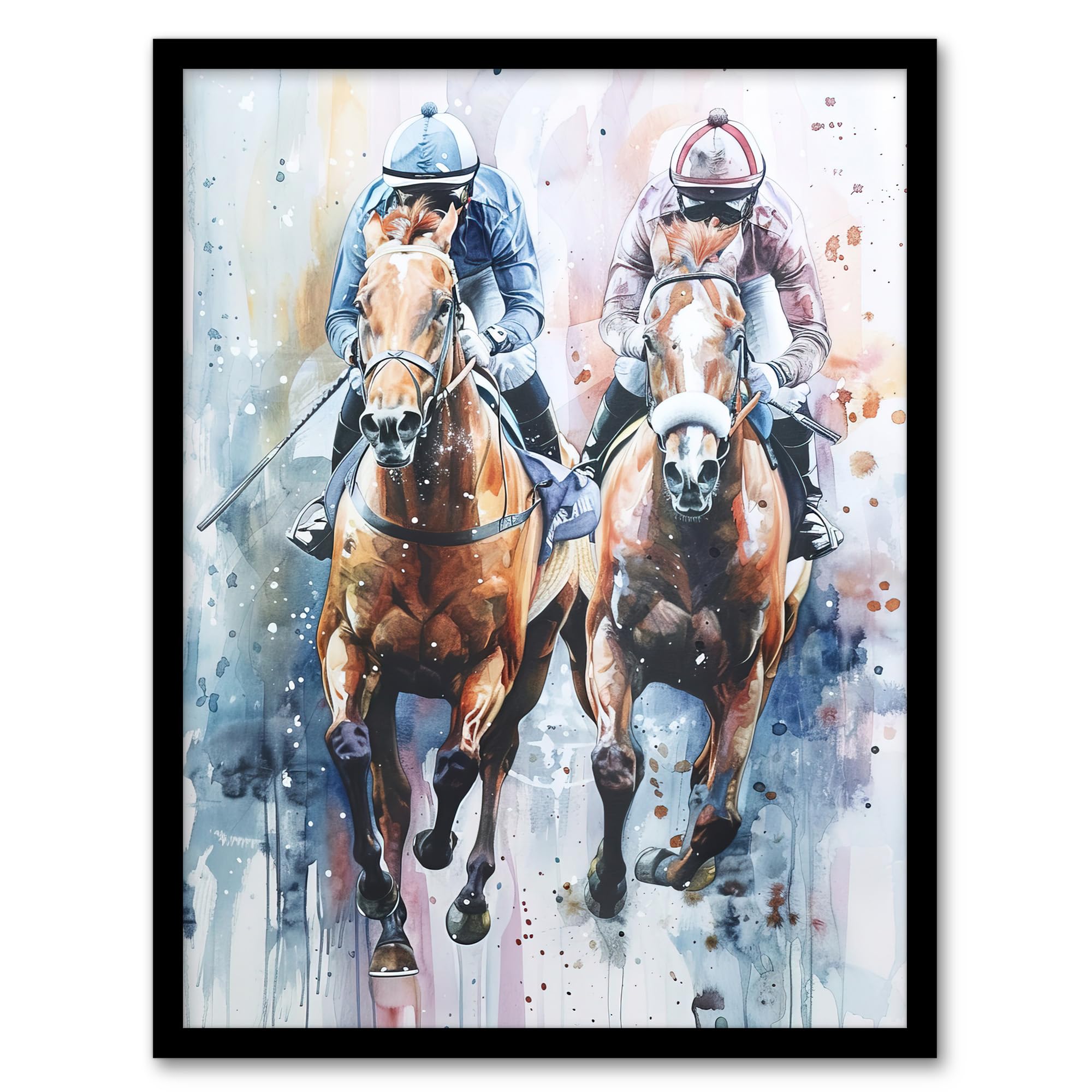 Artery8 Jockeys On Racehorses Modern Pastel Watercolour Wall Art PrintA4 Size from B&Q