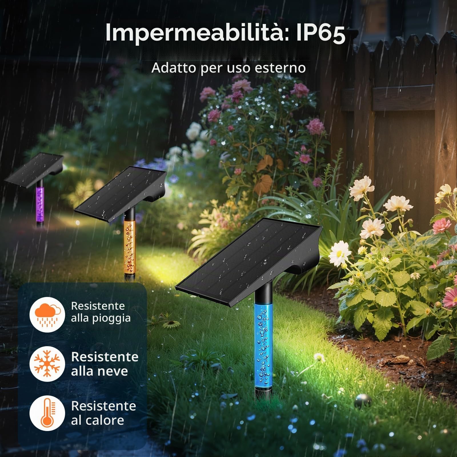 INTELAMP Faretti Energia Solare da Esterno 2 Pezzi, IP65 Impermeabile Lampioncini Solari da Giardino per Cortile, Vialetto, Alberi (Palo rgb)