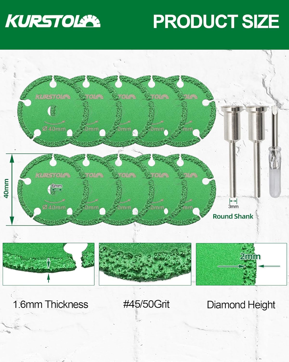 Diamond Rotary Tool Cut-Off Wheels - 10pcs 1-9/16 Inch(40mm) Metal Cutting disc for Rotary Tool Accessories with 2pcs 1/8” Mandrels for Metal, Iron Pipe, Iron Sheet, Bolts, Screws