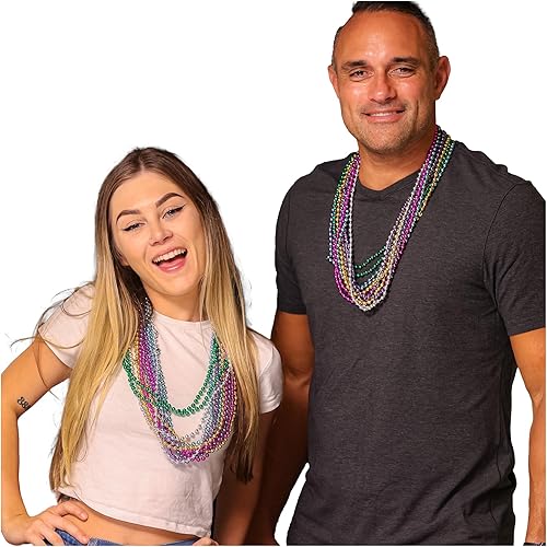 Miniatura 7 de Cuentas de Mardi Gras de oro naranja claro de 33 pulgadas, 0.276in, 12 docenas, 144 collares con doble bloón