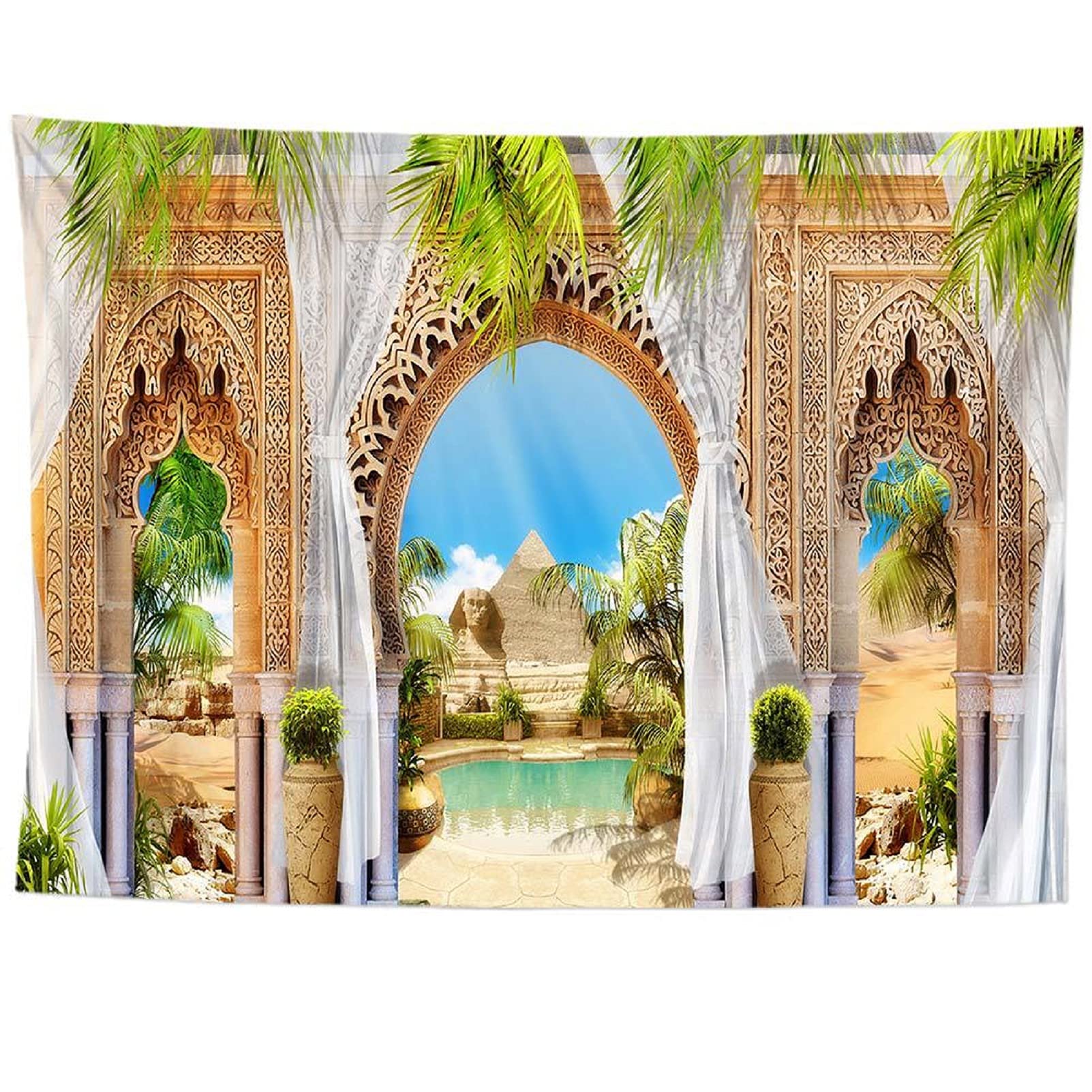 izielad Palace Pyramid Palm Tree Wall Hanging Tapestry Decor for Dorm Room Bedroom Living Room 150X200CM 59X78.7IN