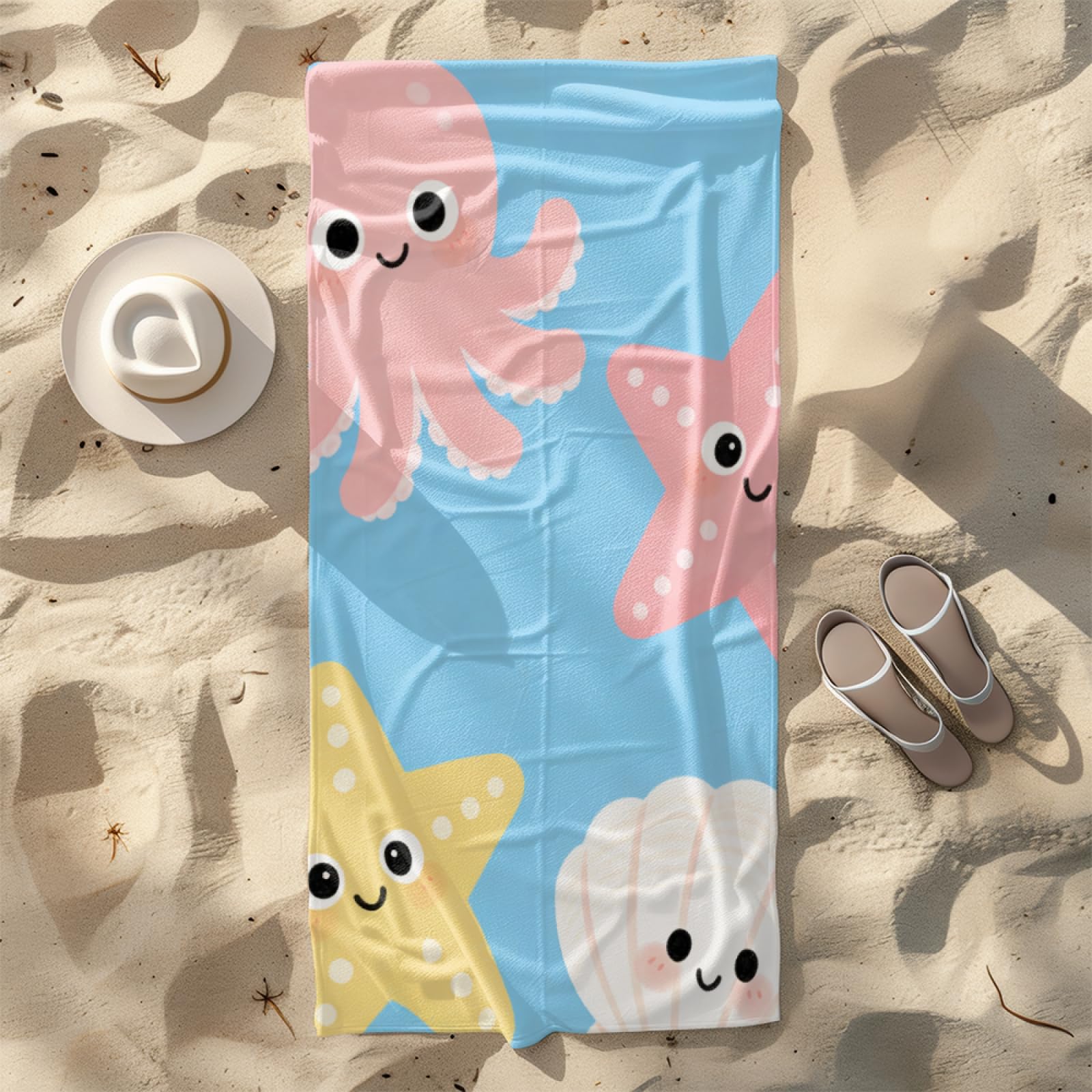 Microfibre Beach Towel 180x90cm Squid Starfish Pink Extra Large Beach Towels Sandproof Quick Dry Foldable Storage for Travel Beach Pool Camping Bathing