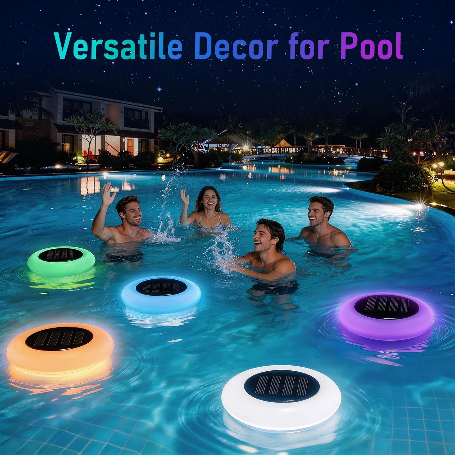 Solar Floating Pool Lights, RGB Color Changing Pool Light with Breathing Effect, IP65 Waterproof Solar Powered Lights, Auto Dusk-to-Dawn Floating Decor for Swimming Pool, Pond, Garden (2 Pack)