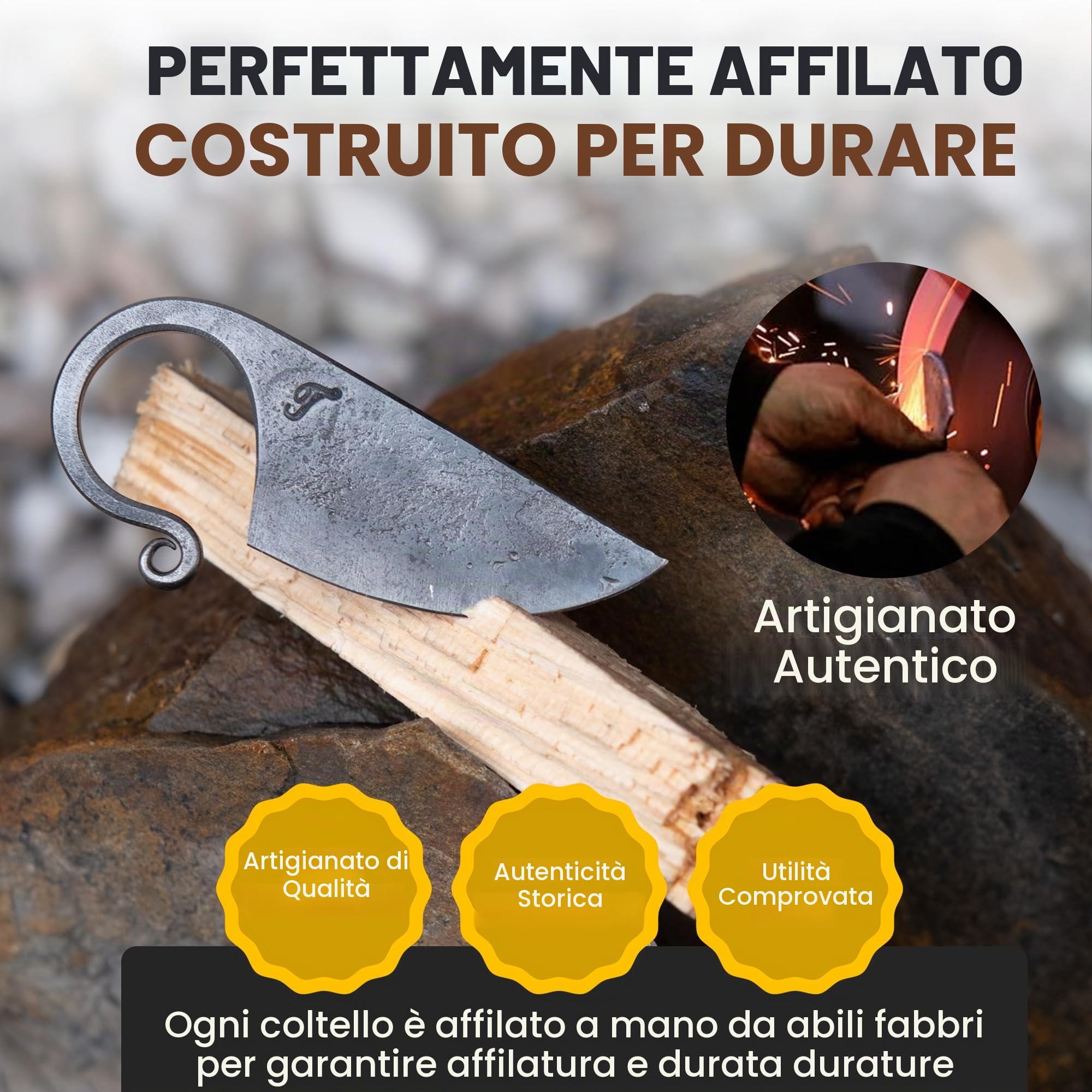 TOFERNER Coltello da caccia a lama fissa Coltello in acciaio Celtico – Forgiato a mano & Vintage Look – Lama a punta ultra affilata – Inclusa custodia in vero cuoio