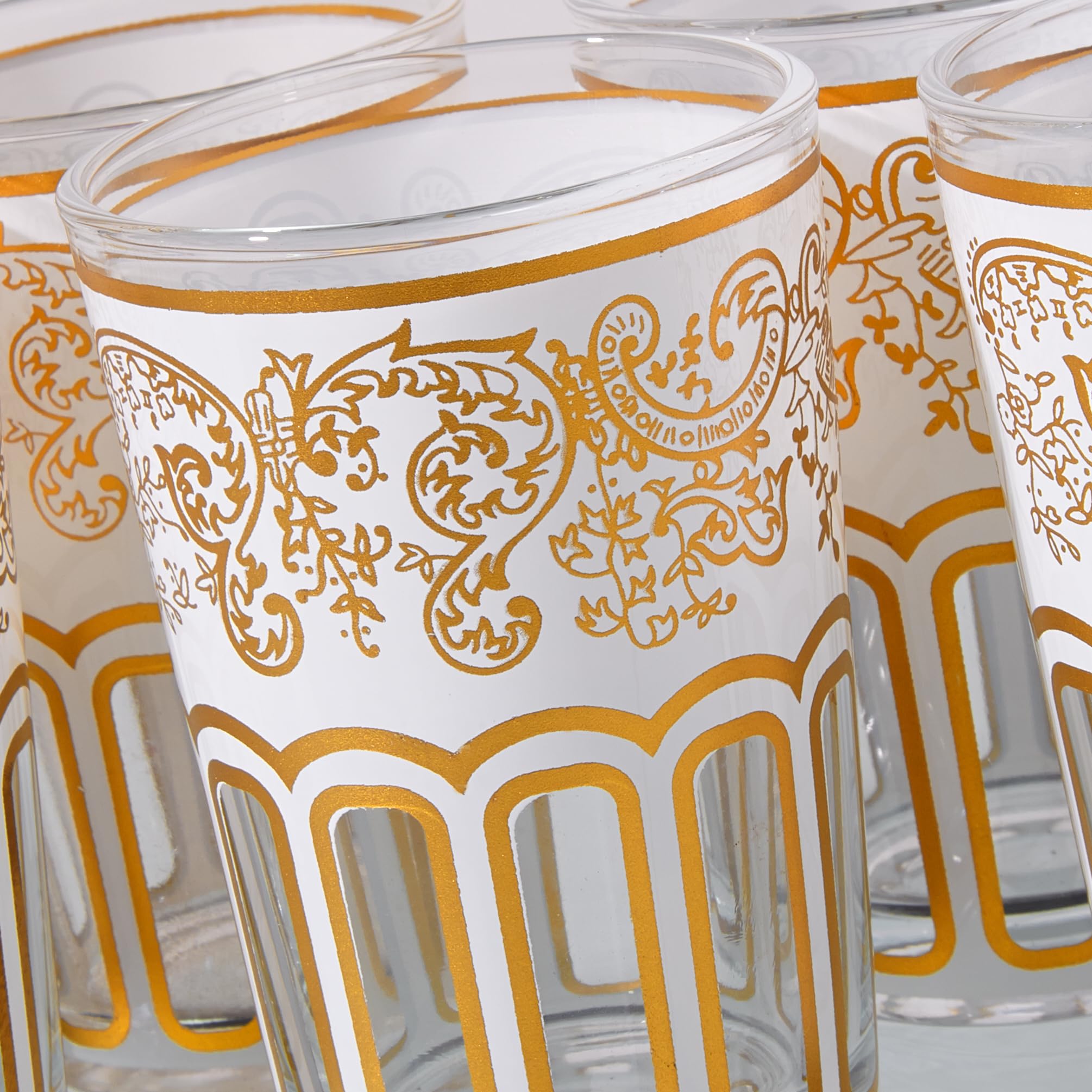 Juego de 6 vasos de té blanco marroquí, pintados y decorados a mano, con un bonito diseño marroquí clásico