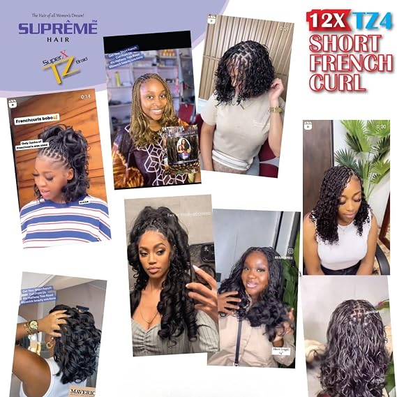 African French Curly Braiding hair 12Pcs TZ #(350) Black Bouncy Braiding Easy to Install BOHO Braiding Hair Extensions Natural Look & Soft Feel