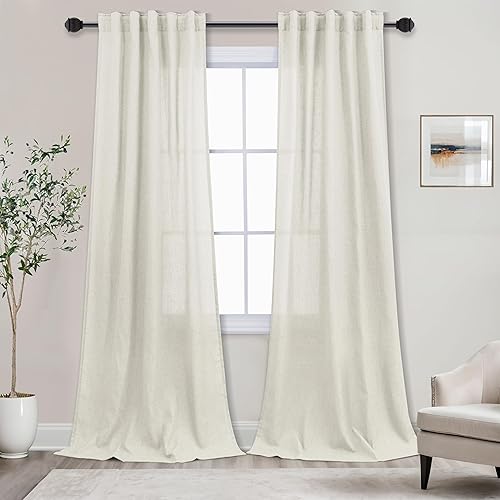 Miniatura 30 de Mrs.Naturall Cortinas transparentes verde esmeralda oscuro, cortinas de lino verde bosque para sala de estar, 63 pulgadas de largo, cortinas verdes