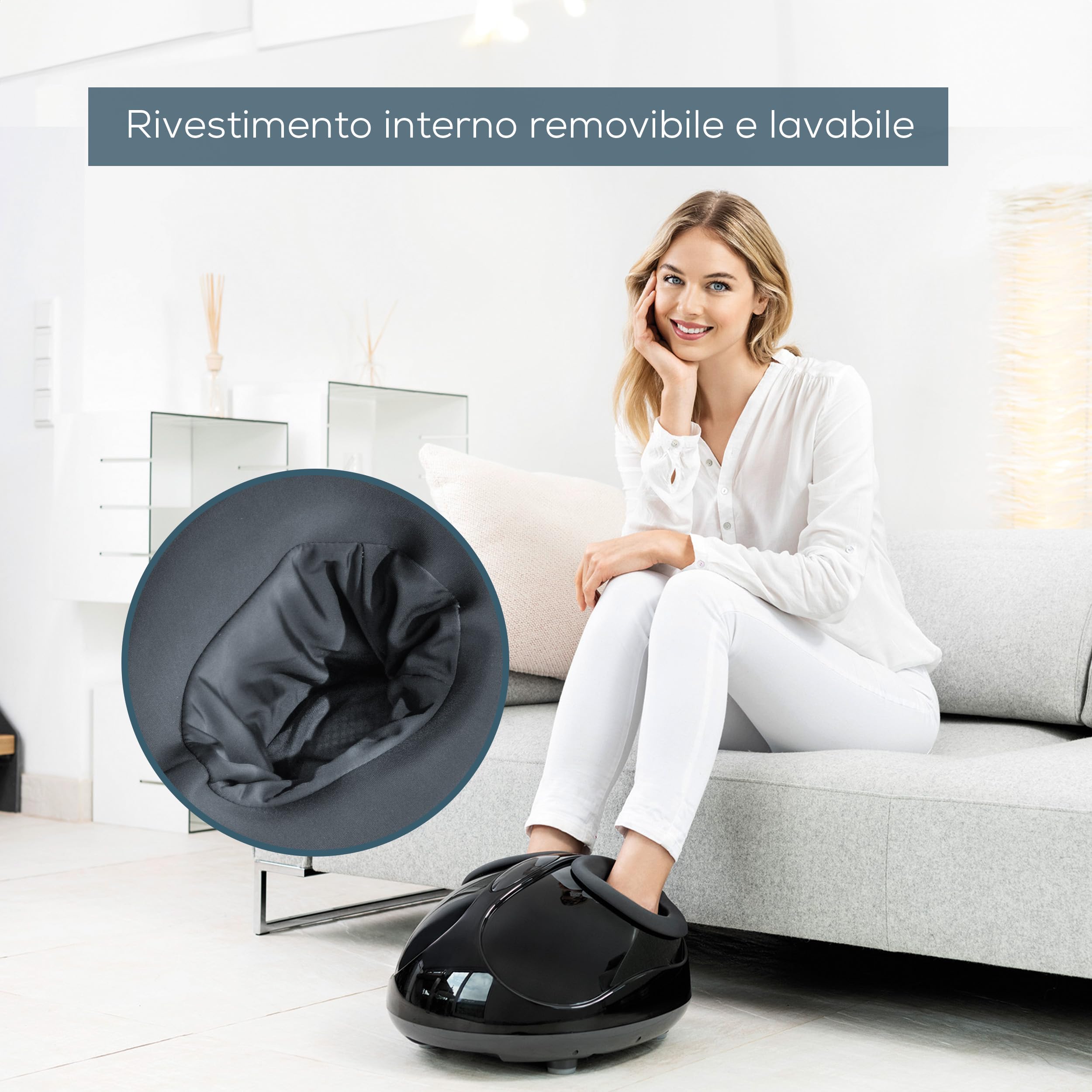 Beurer FM 90 Massaggiatore Plantare Shiatsu con Aria Compressa, Funzione Calore, 3 Programmi e Intensità Regolabile, Massaggio Riflessologico per Piedi e Talloni, Fodera Lavabile, fino al 46