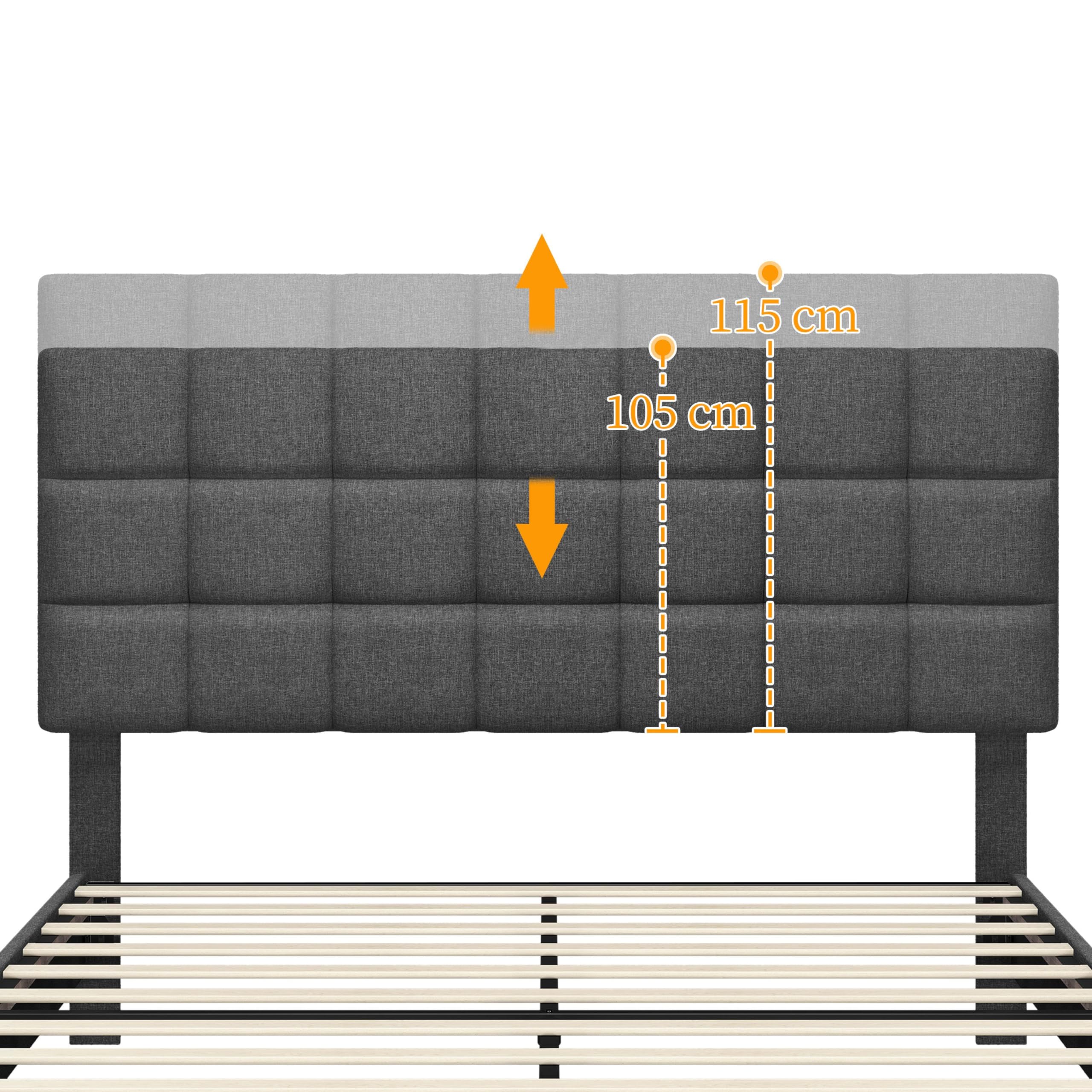Yaheetech Polsterbett 140 x 200 cm Doppelbett mit Höhenverstellbarem Kopfteil, Stabiler Bettrahmen Stoffbett mit Lattenrost, Gepolstertes Bettgestell Jugendbett, Dunkelgrau