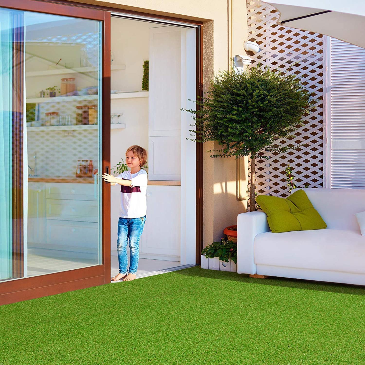 Floordirekt Prato Artificiale, Terraza, Tappeto erboso a rotelle, Altezza: 18 mm, Robusto e Resistente ai Raggi UV, Prato in plastica, Prato da Giardino, Prato per terrazza e Giardino (200 x 150 cm)