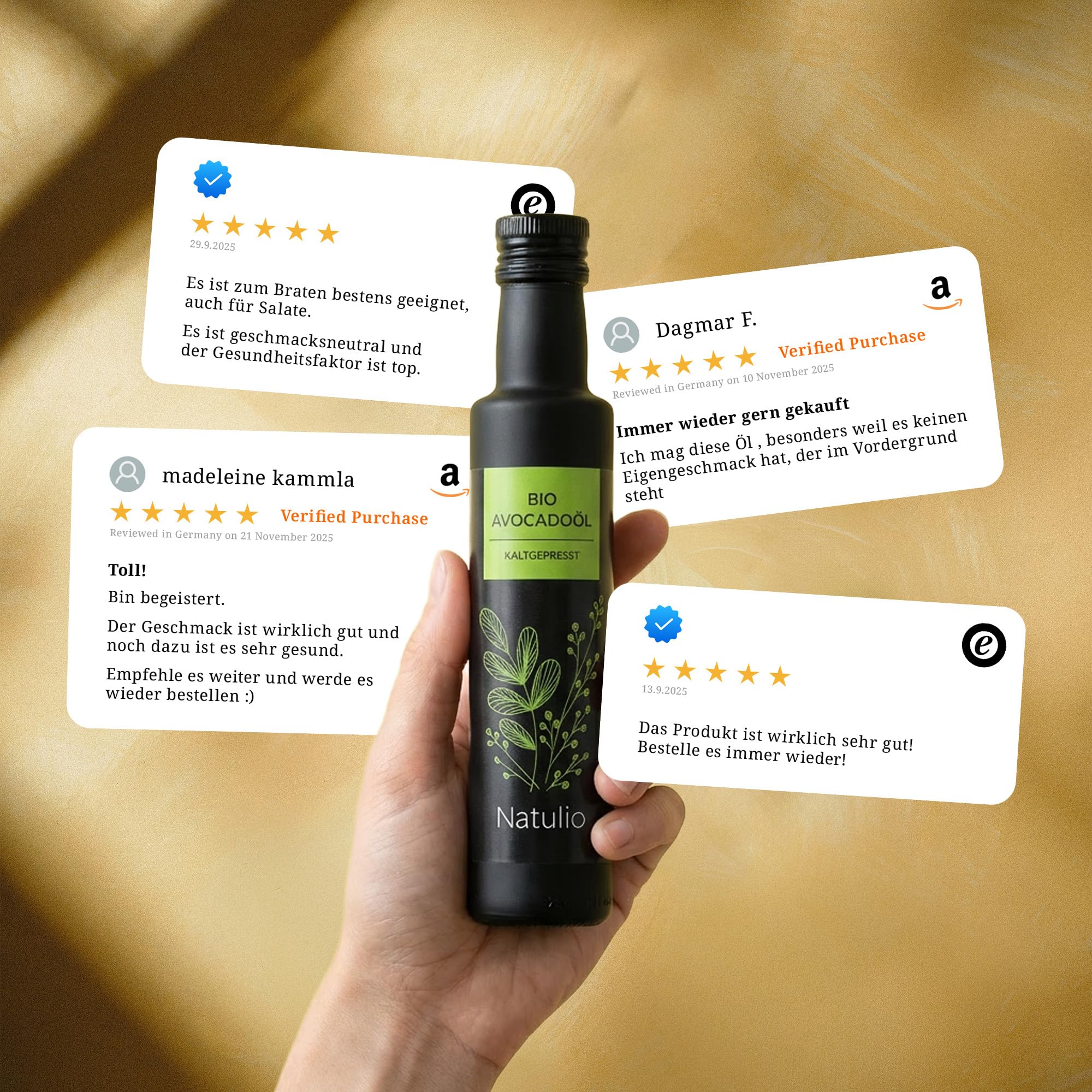 Natulio BIO Avocadoöl kaltgepresst 500ml doppelte Menge - zur Ernährung sowie zur Hautpflege geeignet - reich an Vitamin E und ungesättigten Fettsäuren - zertifiziert nach DE-ÖKO-006