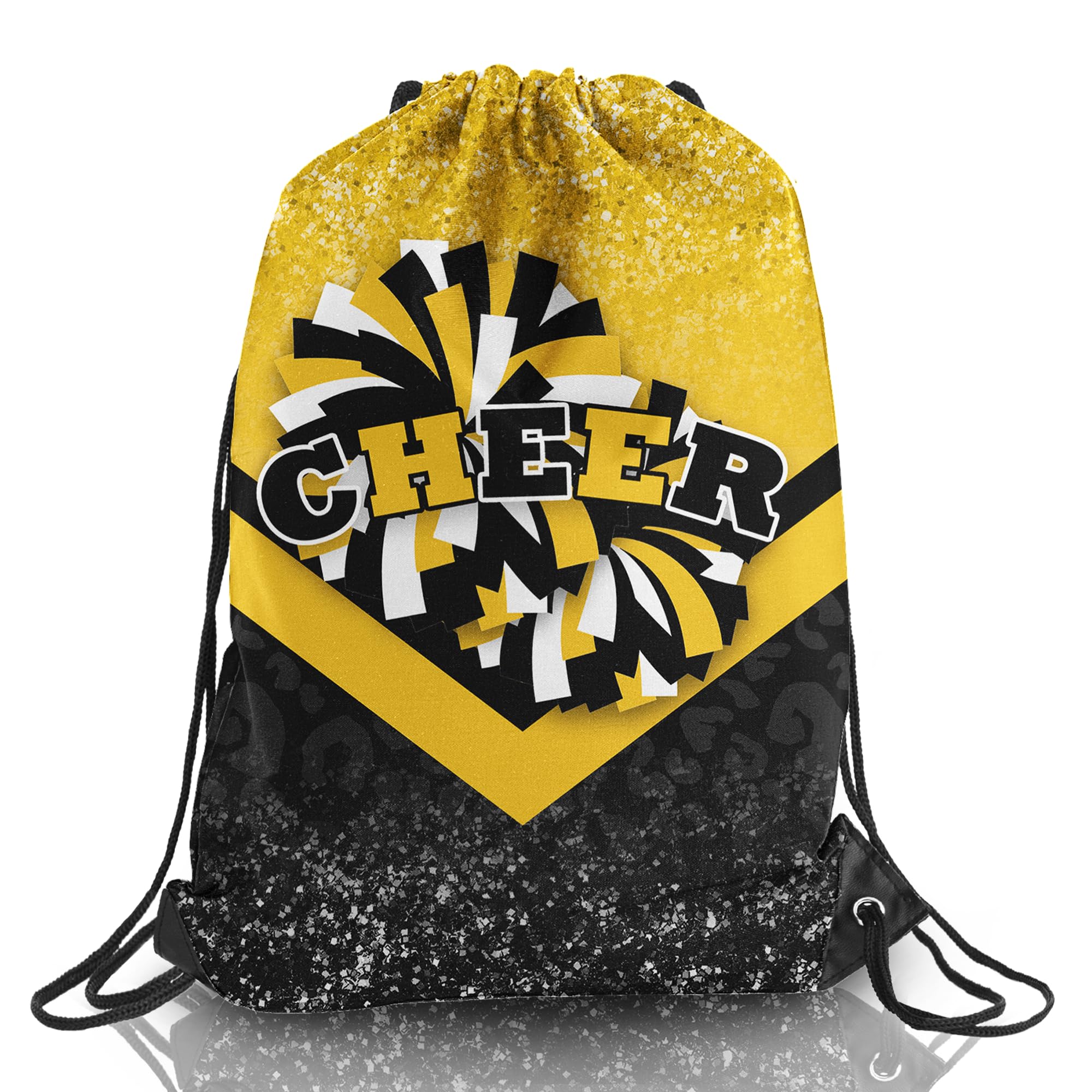 Cheer Drawstring Backpack Cheerleading Drawstring Gym Bag Cheerleader Gifts for Cheerleader 1 Pcs, Black&gold, Daypack Backpacks