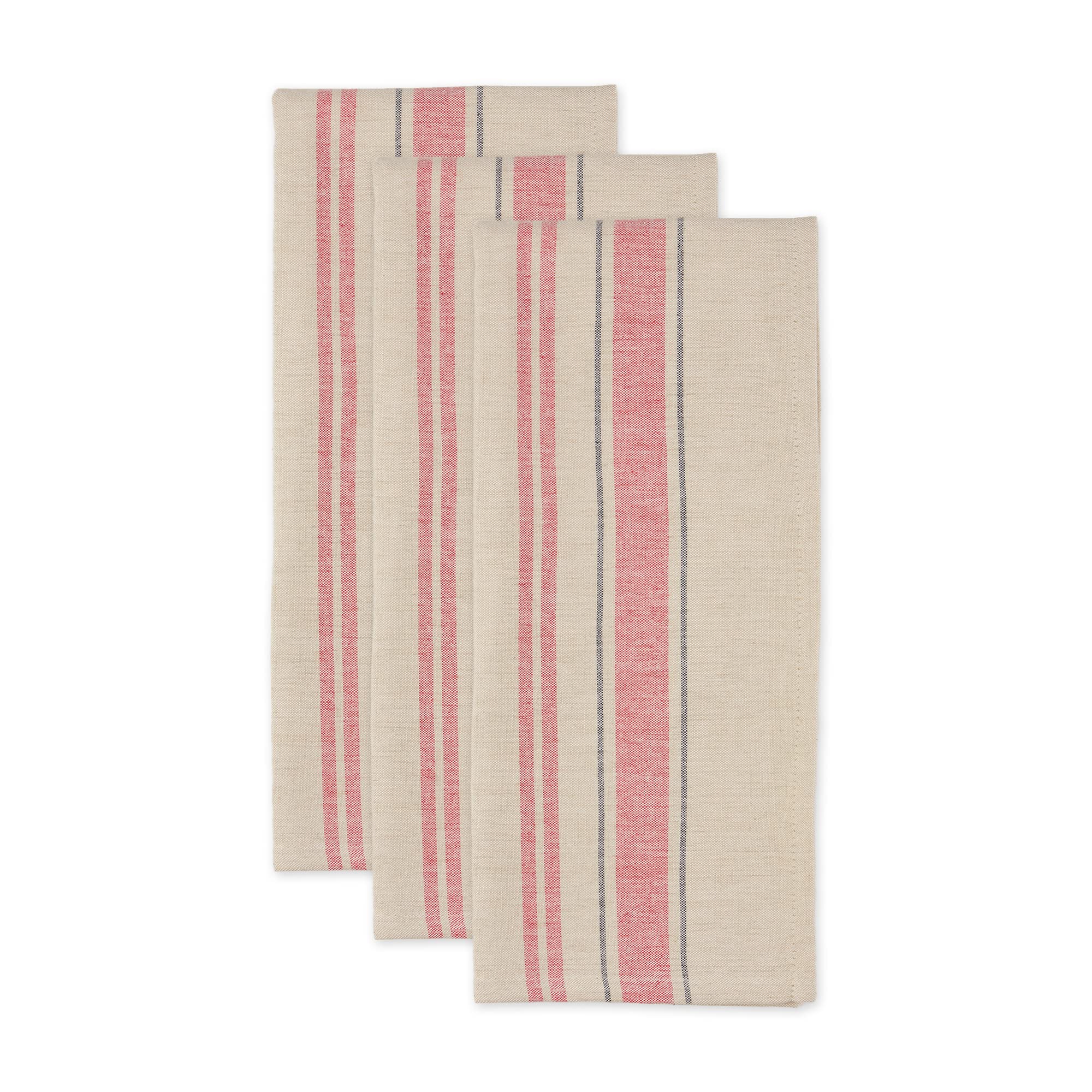 Lot De 3 Torchons à Rayures Françaises DII – 50x76 Cm – Coton Absorbant – Bleu Chambray – Pour Cuisine Et Farine