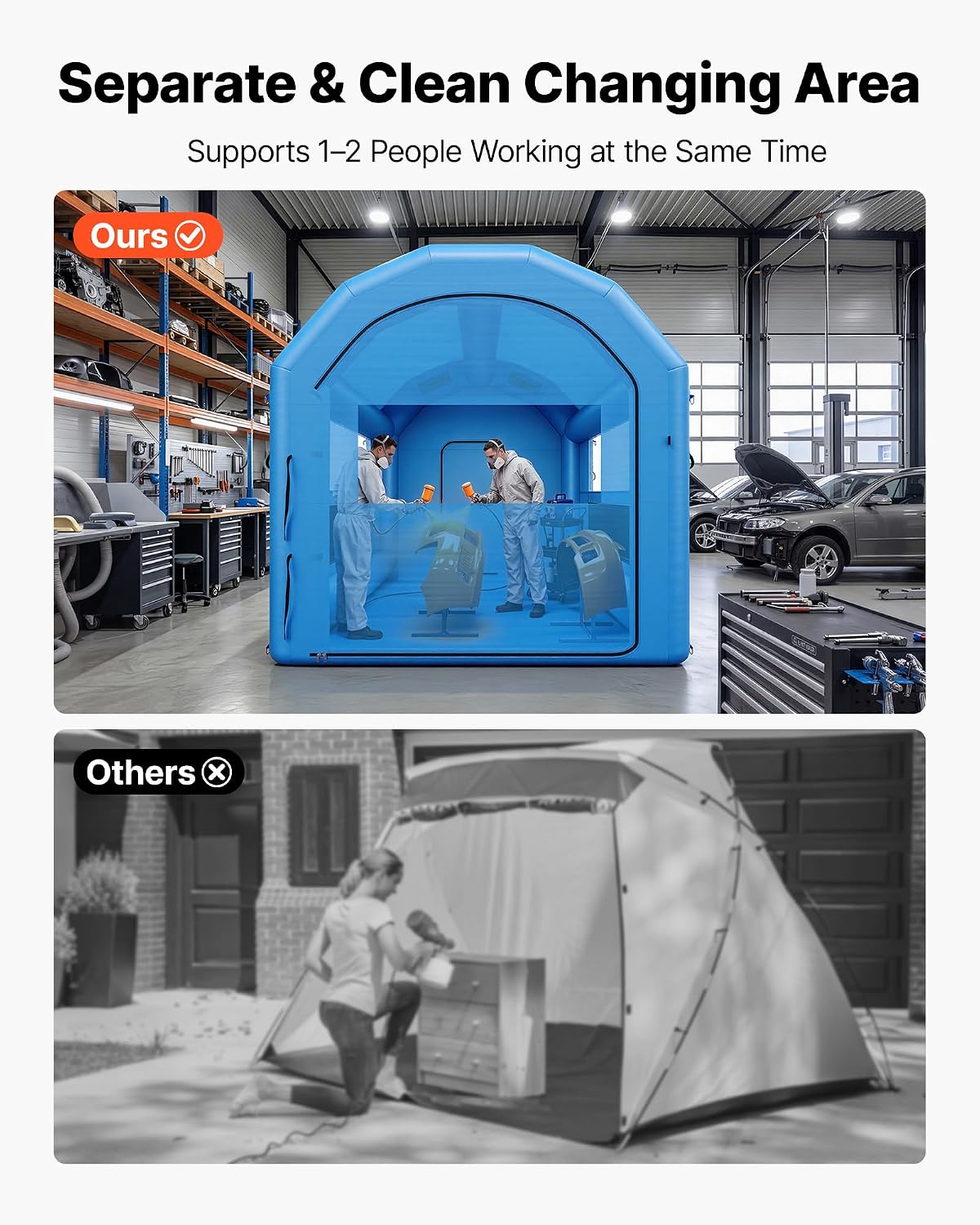 VEVOR Inflatable Paint Booth, 13 x 10 x 9 ft, Portable Spray Booth with 750W Blower, Large Filter Cotton, Changing Area, Arched Roof Blow Up Painting Tent for Bike, Motorcycle, and Furniture, Blue