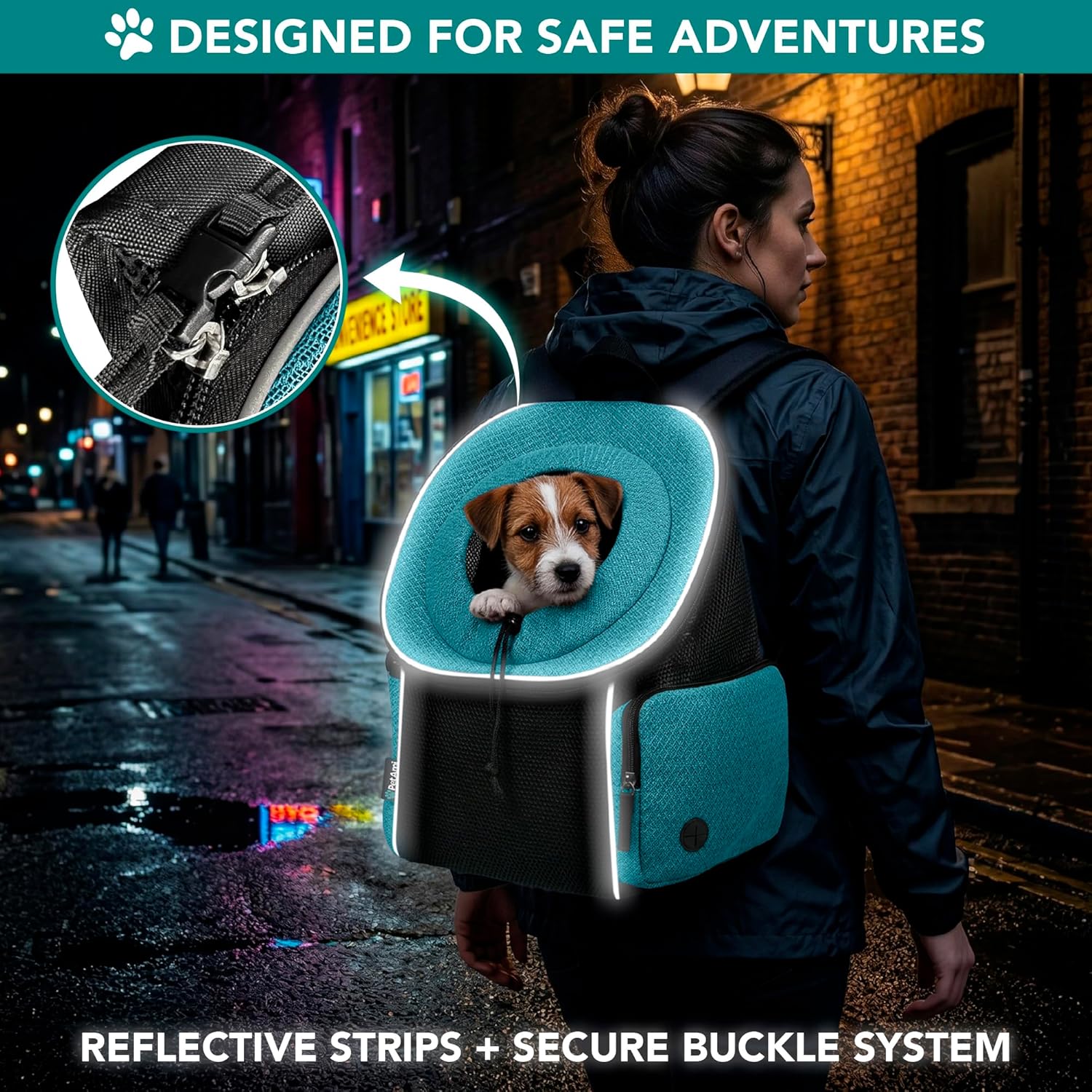PetAmi Front Carrier Backpack, Ventilated Adjustable Pet Chest Carrier for Dog Cat, Hiking Camping Travel, Small Puppy Medium Cat Carrying Bag, Max 10 lb, Sea Blue