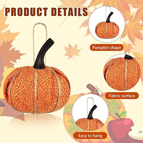 Miniatura 4 de 12 piezas de mini adornos colgantes de calabaza de otoño para árbol de 2.05 pulgadas, tela de arpillera, calabaza, Acción de Gracias, decoración