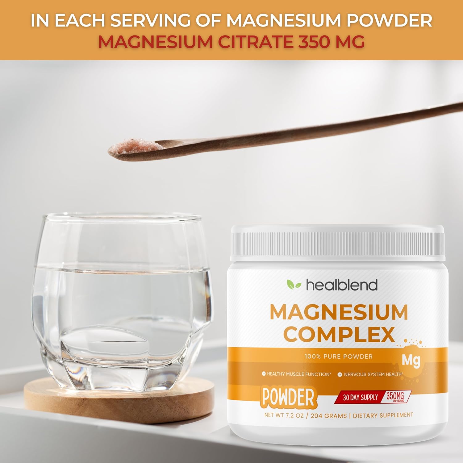 healblend Magnesium Complex Powder (Magnesium Citrate 350 mg in Each Scoop) - Supplement for Sleep, Heart Health, Cognitive Health, Muscles Health, Energy, and Metabolism* - 60 Servings