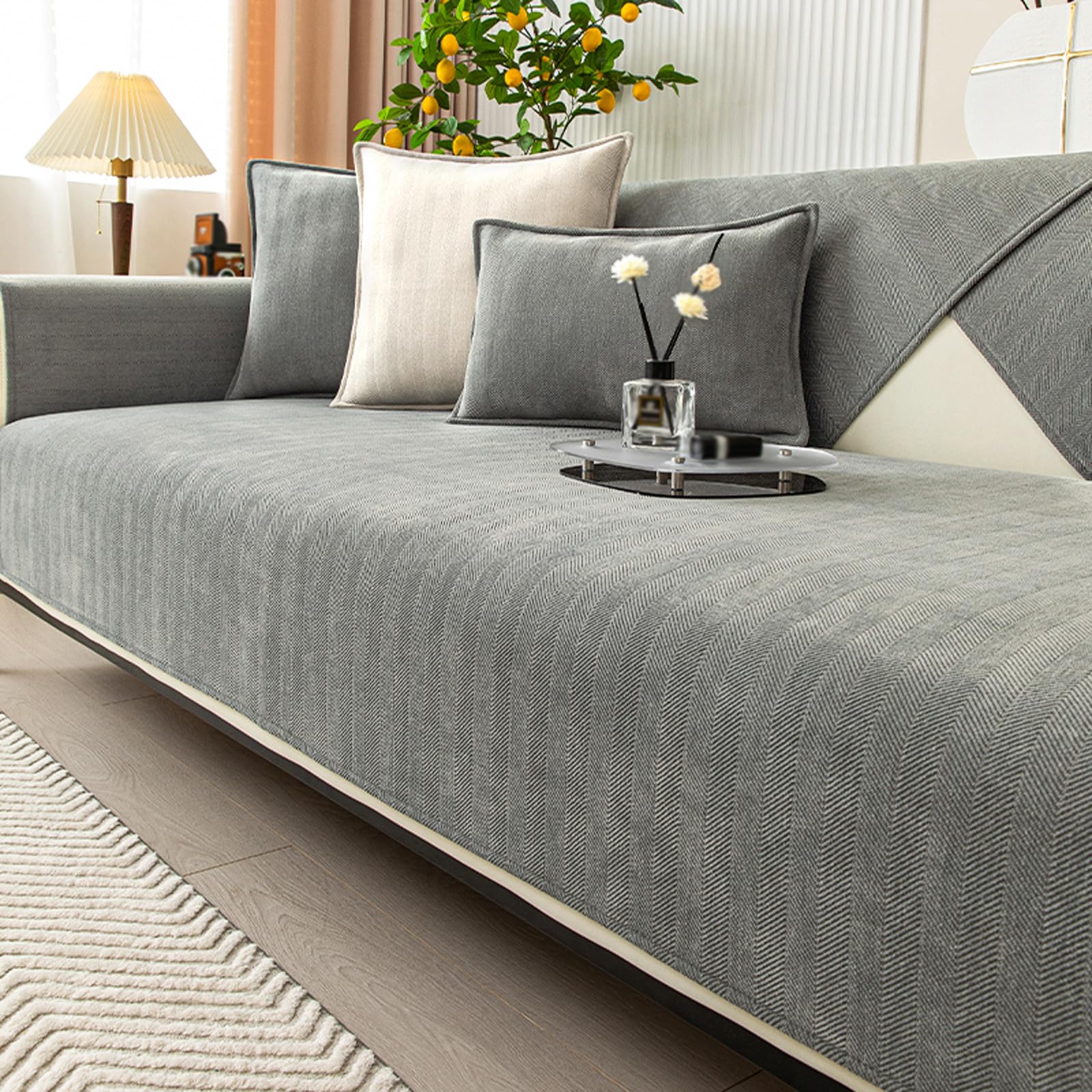 Hufu Sectional Sofa Couch Covers, Jacquard Fabric Universal Sofa Cover, Easy Change & Wash Furniture Protector Cover, Soft & Comfortable(Grey,35.4 * 63inch/90 * 160cm)