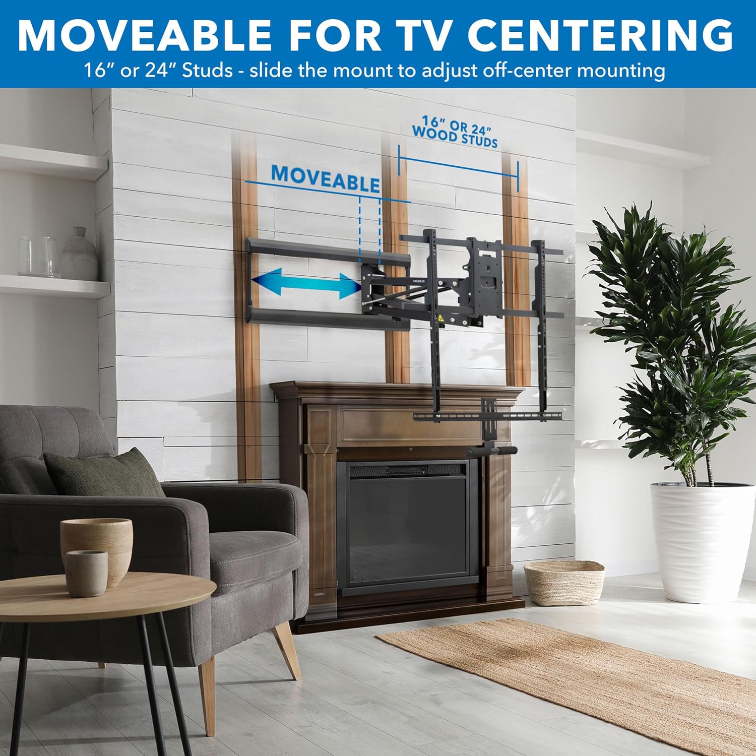 Mount-It! Fireplace Mantel TV Wall Mount, Above Fireplace Height Adjustable TV Mount, Pull Down Mantle Mount with Spring Assist, 65-85 inches, VESA 100x100 to 800x500, max 110 lb Weight For 65" - 85" TV, 75-110 Lbs