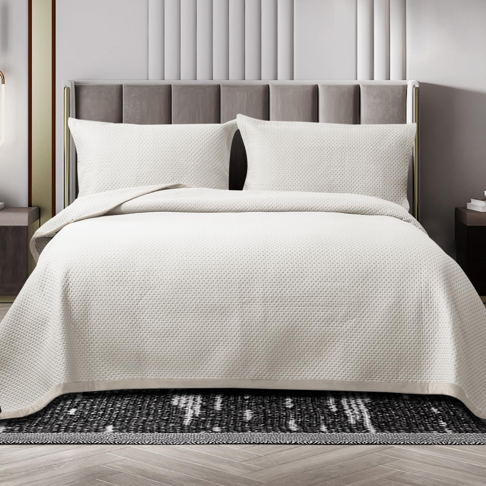 OKYUK Colchas de lujo tamaño king - Colcha reversible tamaño king con acolchado ultrasónico, colcha de microfibra transpirable para todas las estaciones con 2 fundas de almohada (Estrella blanca, 220