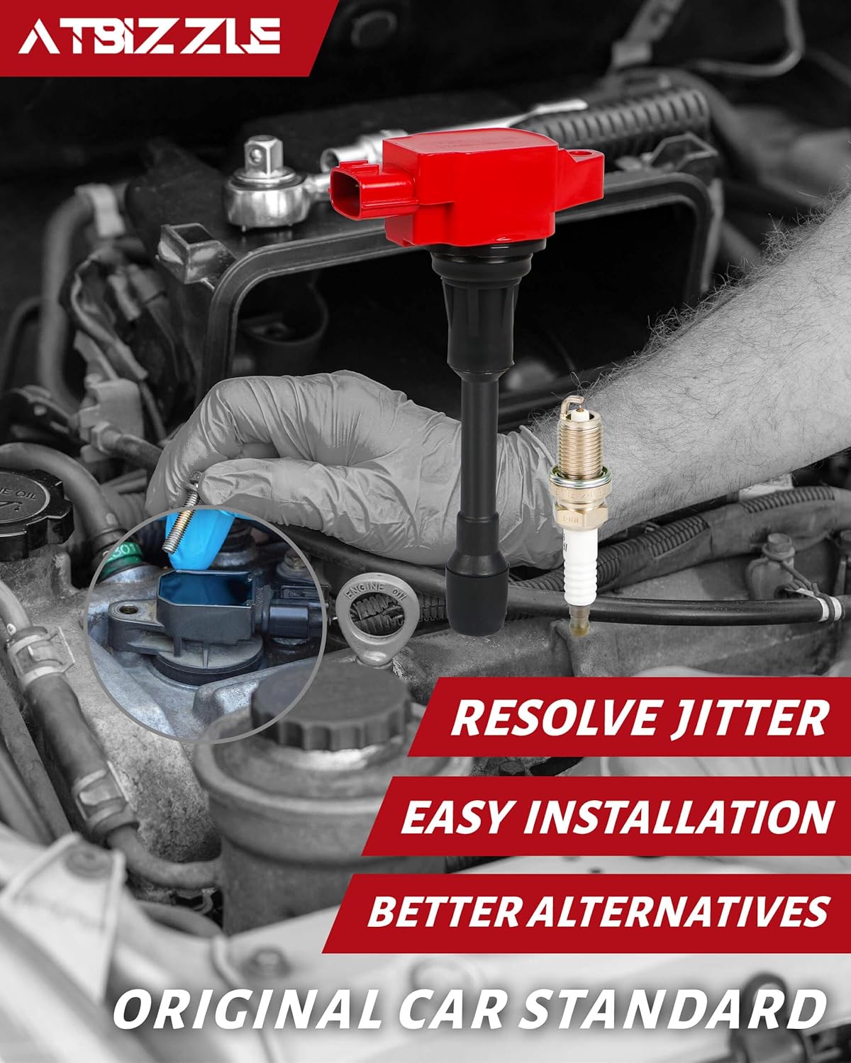 Ignition Coil Packs UF549 and Iridium Spark Plugs 9029 Fits for Nissan Altima Sentra Versa Rogue Select Cube NV200 1.6L 1.8L 2.0L 2.5L L4 2007 2008 2009 2010 2011 2012 2013 2014, Set of 4,Red