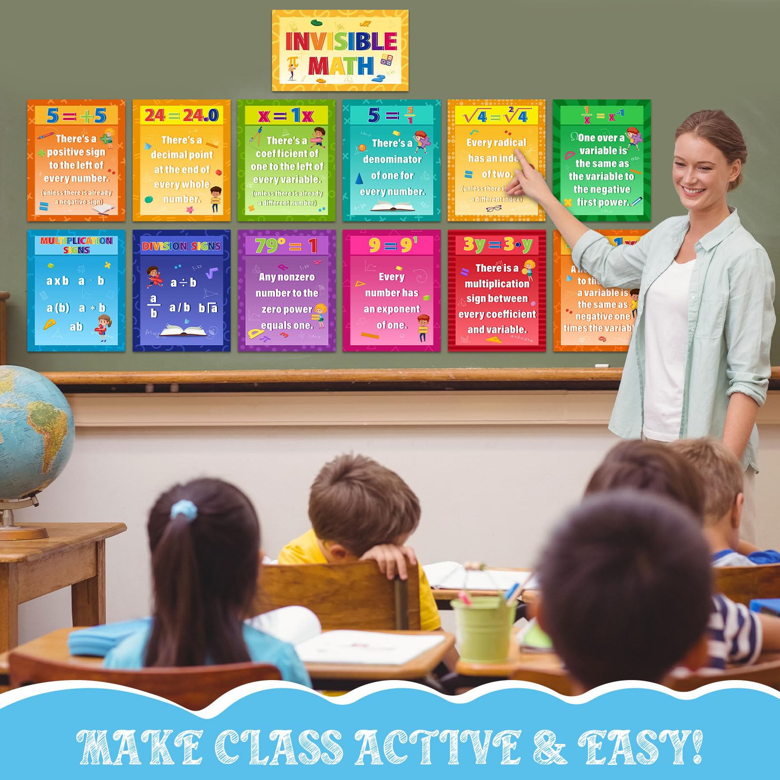Treela 13 Pcs Educational Math Posters Math Bulletin Board Set Invisible Mathematics Concept Posters Math Symbol Classroom Decorations for Elementary Middle School Wall Teachers Supplies - Image 4