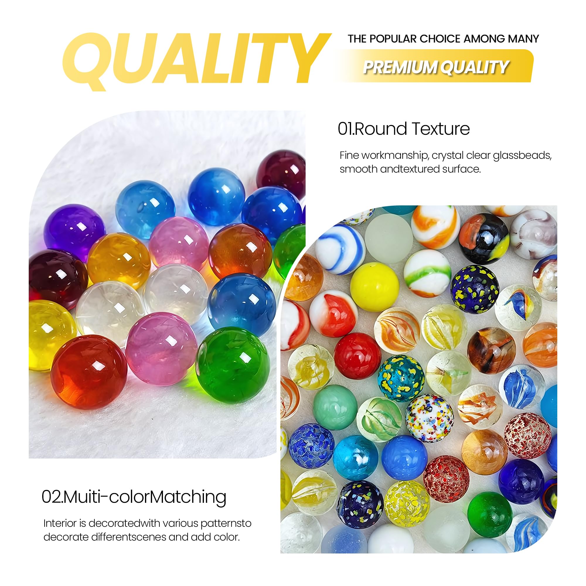 Juego de 70 bolas de cristal (16 mm x 60 - Pequeñas bolas de colores con motivos + 16 mm x 10 transparentes sin patrón), bolsa de almacenamiento para bolas de cristal, mezcla de bolas multicolores