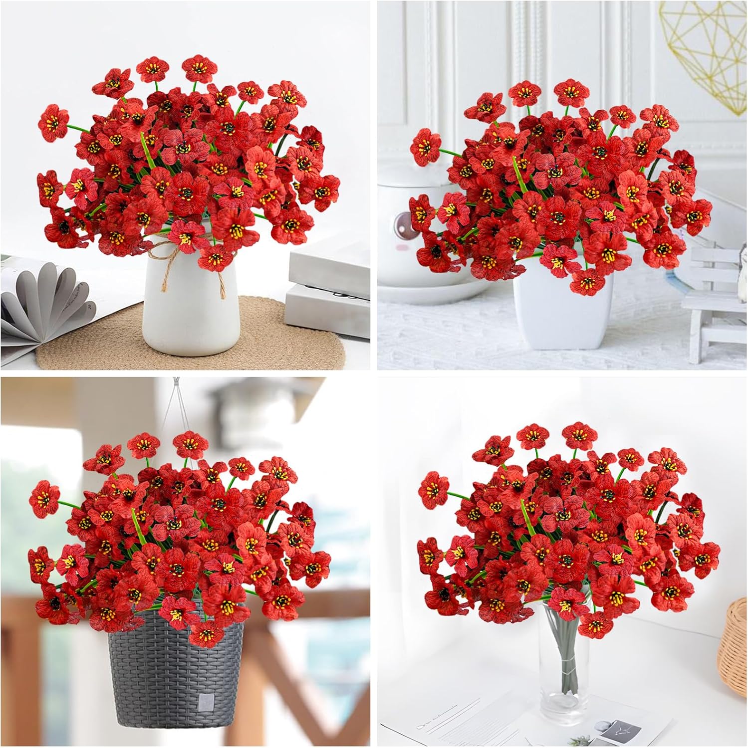 Krissing 48 Bundles Outdoor Artificial Flowers UV Resistant Fake Silk Flowers Faux Plastic Plants Outside Garden Porch Window Box Summer Decoration (Red) - Image 7