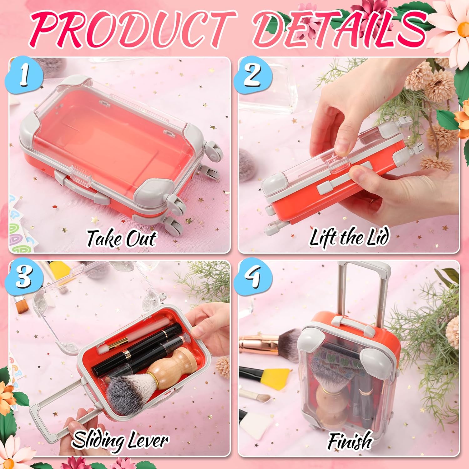 Soulchen 160 Pcs DIY Mini Suitcase Party Favor 10 Mini Luggage Party Favor Gift Box with 150 DIY Stickers Plastic Trip Gift for Girls Weekend for Candy Makeup Jewelry Birthday Wedding Bachelorette