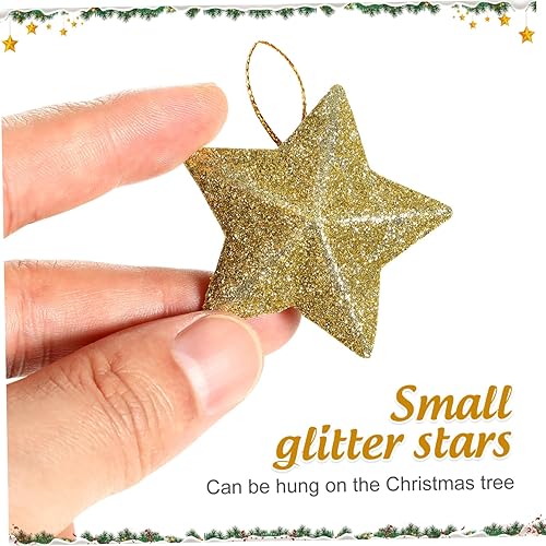 Miniatura 3 de Adornos de estrella con purpurina dorada de 1.9 pulgadas, 30 piezas de mini adornos colgantes de estrella, decoración de árbol de Navidad, colgante